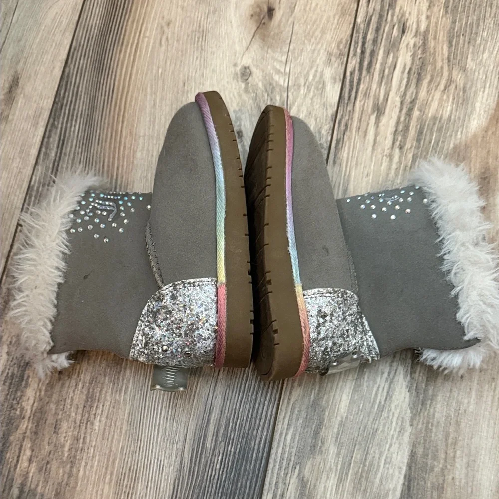 Juicy Couture Lil Coronado Gray Boots with Rhinestones & Rainbow Bow